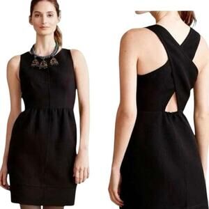 Anthropologie Maeve Rokin Criss Cross Black Mini Dress Fit & Flare 6 Classic EUC